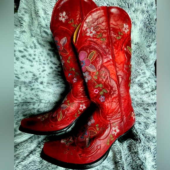 Vintage OLD GRINGO Red Leather Floral Embroidered Western Boots SZ 10B EUC - Picture 7 of 10